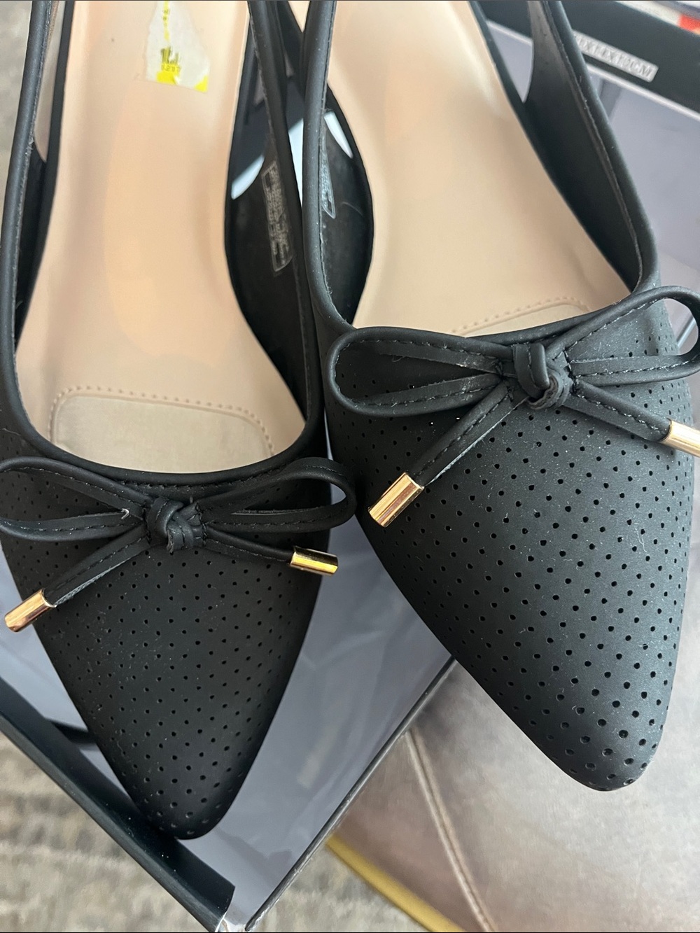 Jones New York Black Slingback Flat with Gold Accent